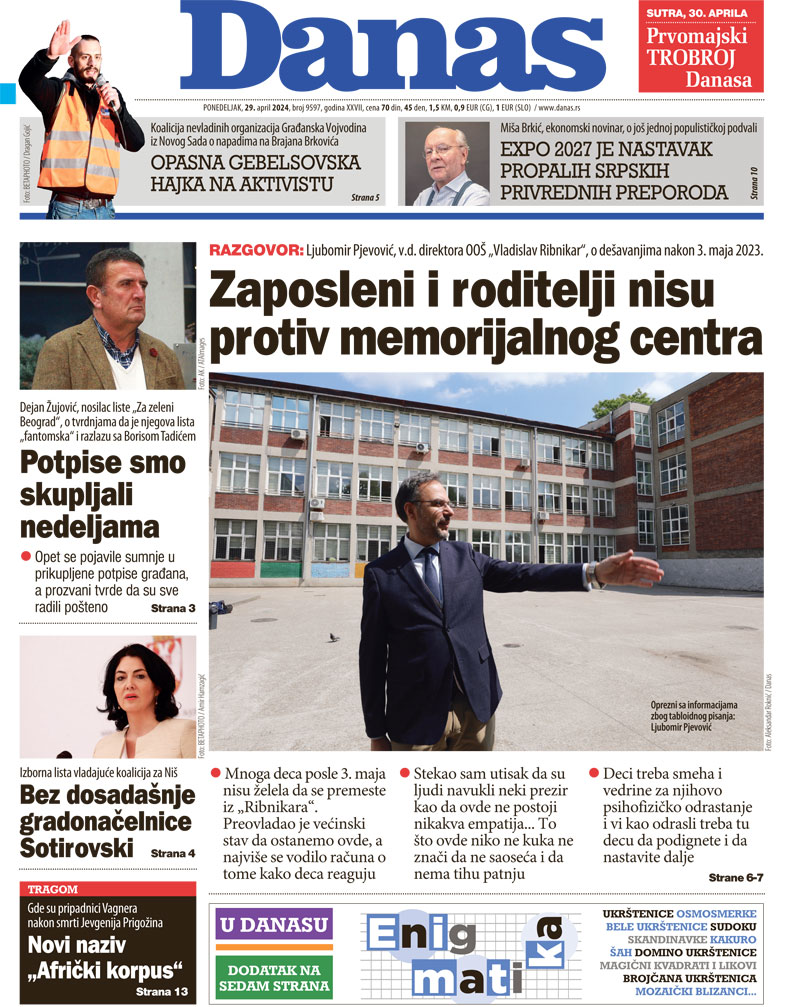 Naslovna strana za 29. april 2024. 1
