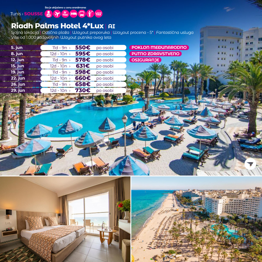 8, 11 ili 12 dana avionom na Afričkom Mediteranu već od 449€: Otkrijte! 8 Riadh-Palms