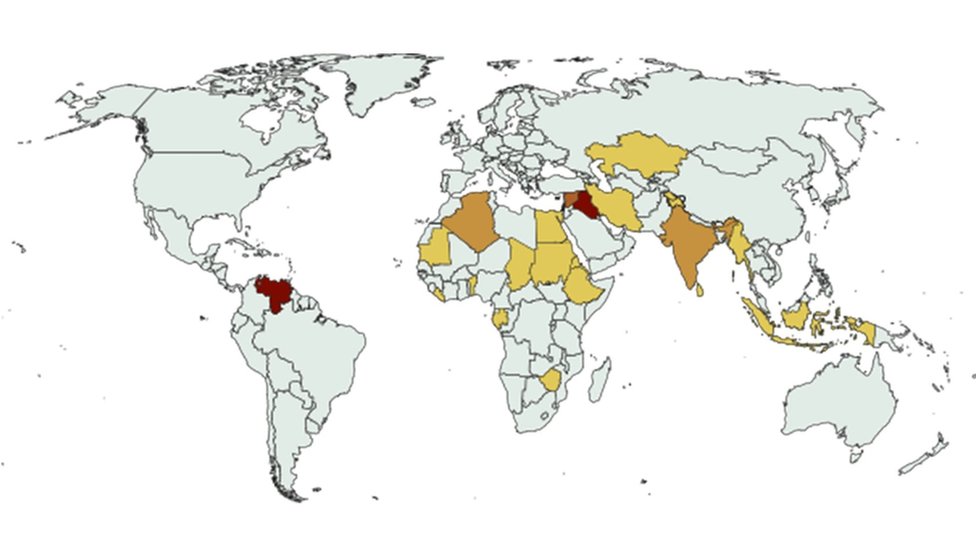 Internet shutdowns map 2019