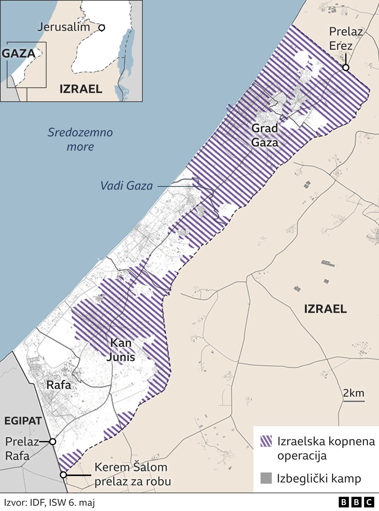 Izrael i Palestinci: Otvoren prelaz Kerom Šalom, prvi kamioni sa hranom i lekovima stigli, tvrdi izraelska vojska 10 Mapa