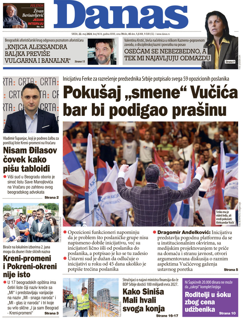 Naslovna strana za 22. maj 2024. 1