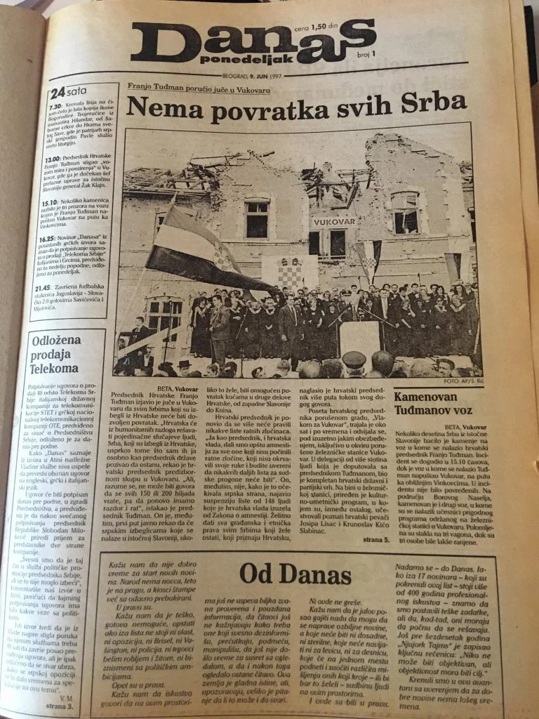 Kako je izgledao prvi broj lista Danas 9. juna 1997. godine? 2 Kako je izgledao prvi broj lista Danas 9. juna 1997. godine? 2