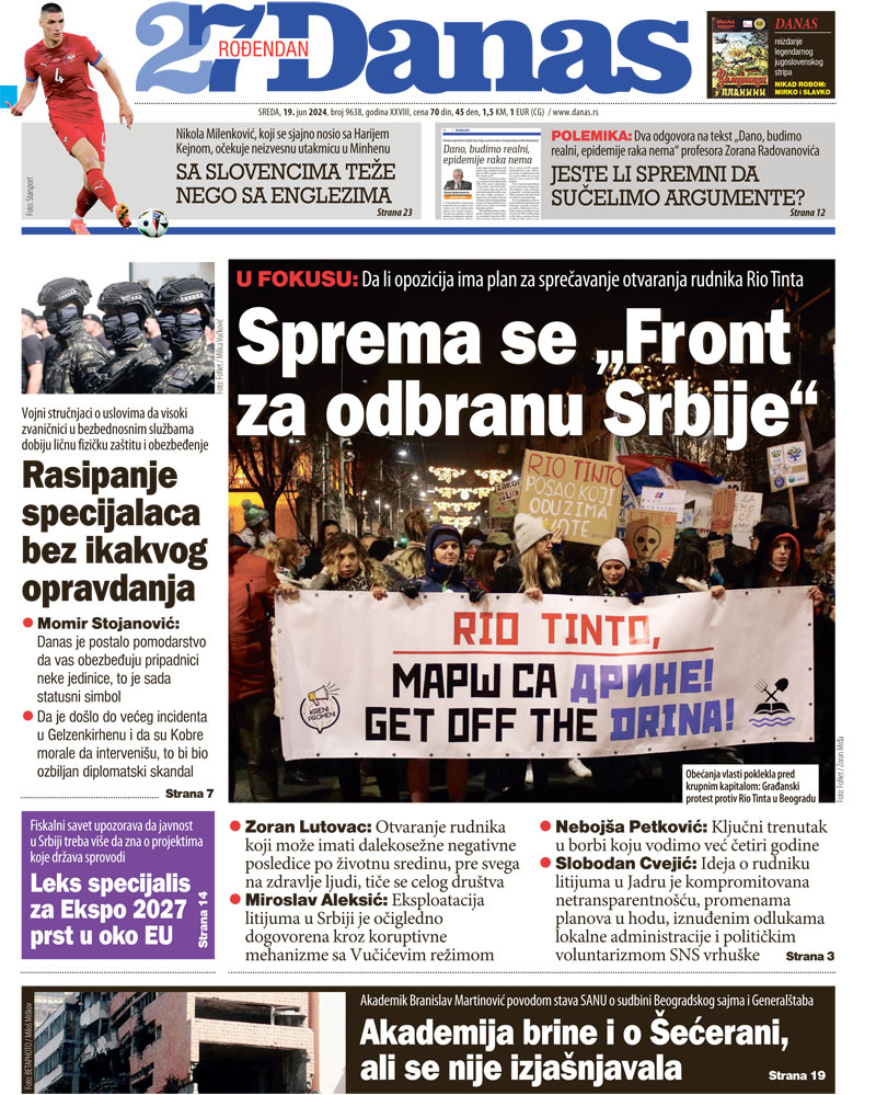 Naslovna strana za 19. jun 2024. 1