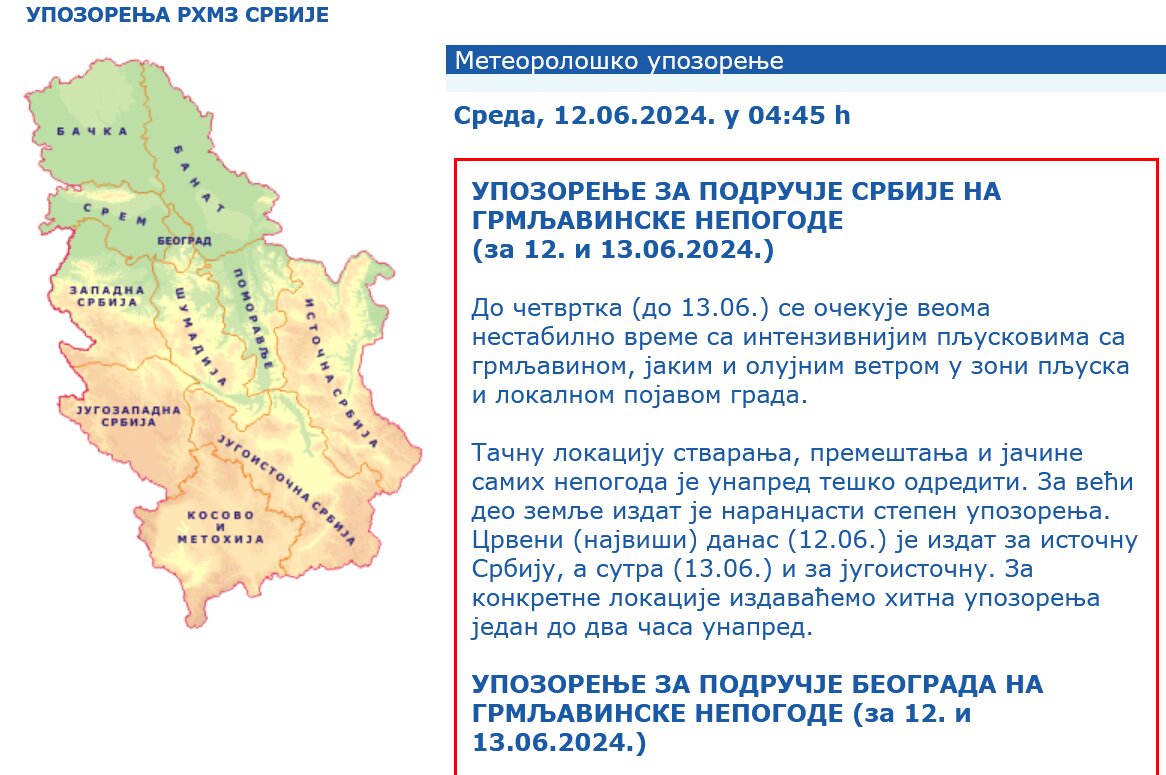 Najnovije upozorenje RHMZ: U Beogradu oluje i grmljavina, dva sata pred nepogode biće hitna upozorenja za ostatak zemlje 1