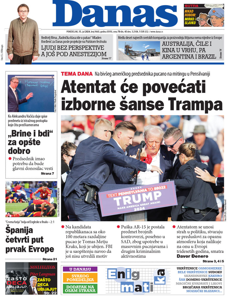 Naslovna strana za 15. jul 2024. 1