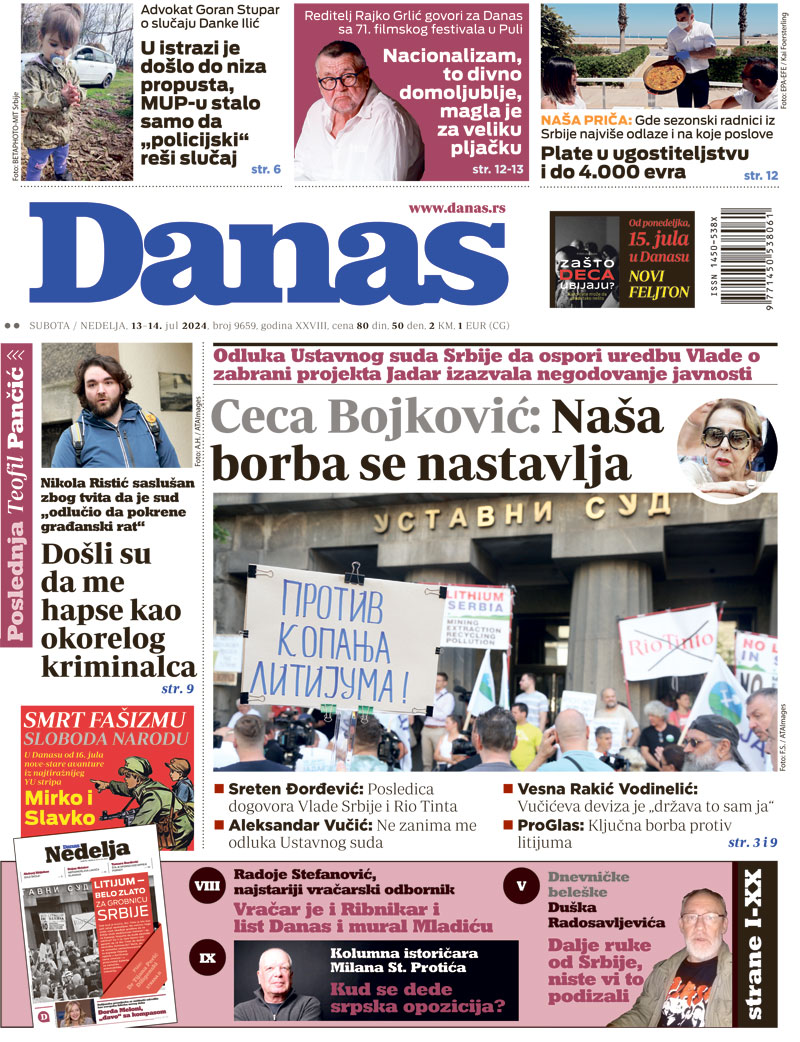 Naslovna strana za 13. i 14. jul 2024. 1