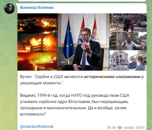 Ruski ratni dopisnik ismeva izjavu Vučića na Telegramu 2 Ruski ratni dopisnik ismeva izjavu Vučića na Telegramu 2