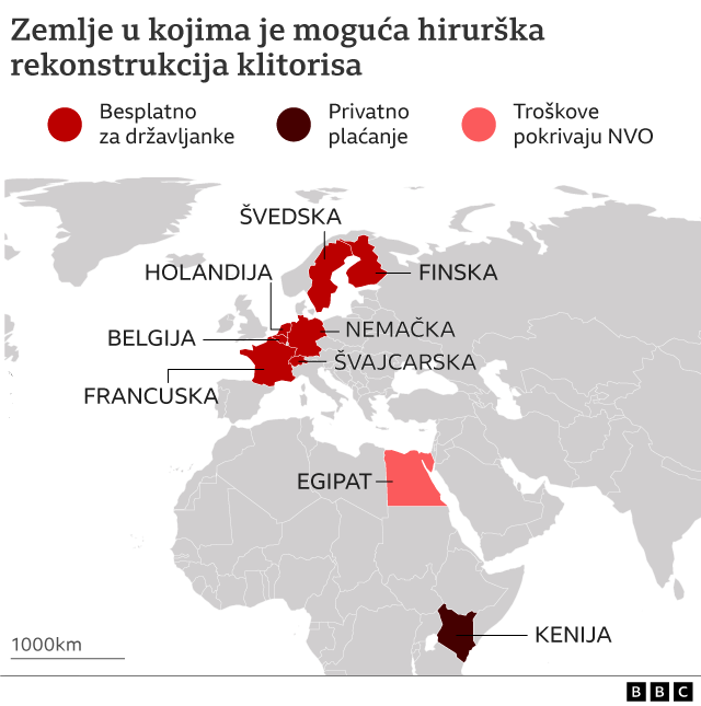 Borba protiv genitalnog sakaćenja: „Sada znam kako je biti žena u celosti” 4 Mapa zemalja u kojima je omogućena na različite načine rekonstrukcija klitorisa