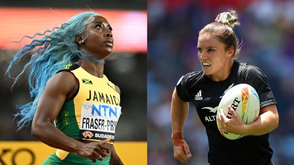 Olimpijske igre u Parizu 2024: Šta se dešava iza kulisa 5 Šeli-En Frejzer-Prajs (levo) i Mikejla Blajd sa ragbi loptom u ruci (desno)