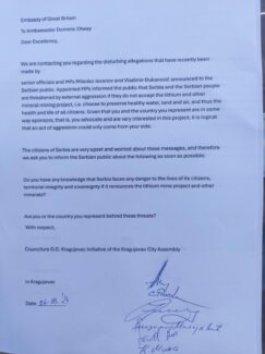KG incijativa pismo ambasadorima litijum - engleski 03 Šta odbornici „Kragujevačke inicijative” navode u pismu o litijumu, upućenom ambasadorima SAD, Velike Britanije i Nemačke? 3