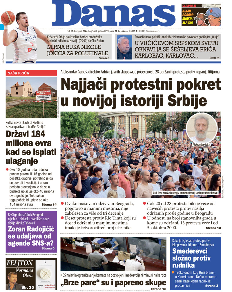 Naslovna strana za 7. avgust 2024. 1