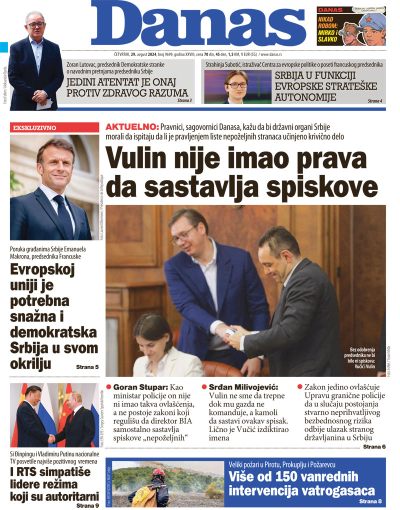 Naslovna strana za 29. avgust 2024. 1