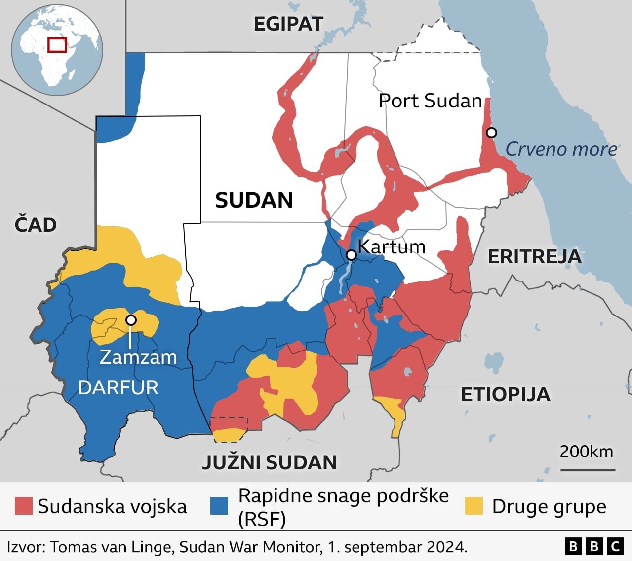Sudanski građanski rat: „Za nas nema budućnosti“, kažu žene koje beže iz domova 4 Mapa Sudana