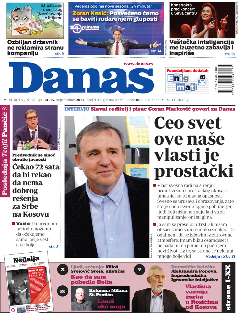 Naslovna strana za 14. i 15. septembar 2024. 1
