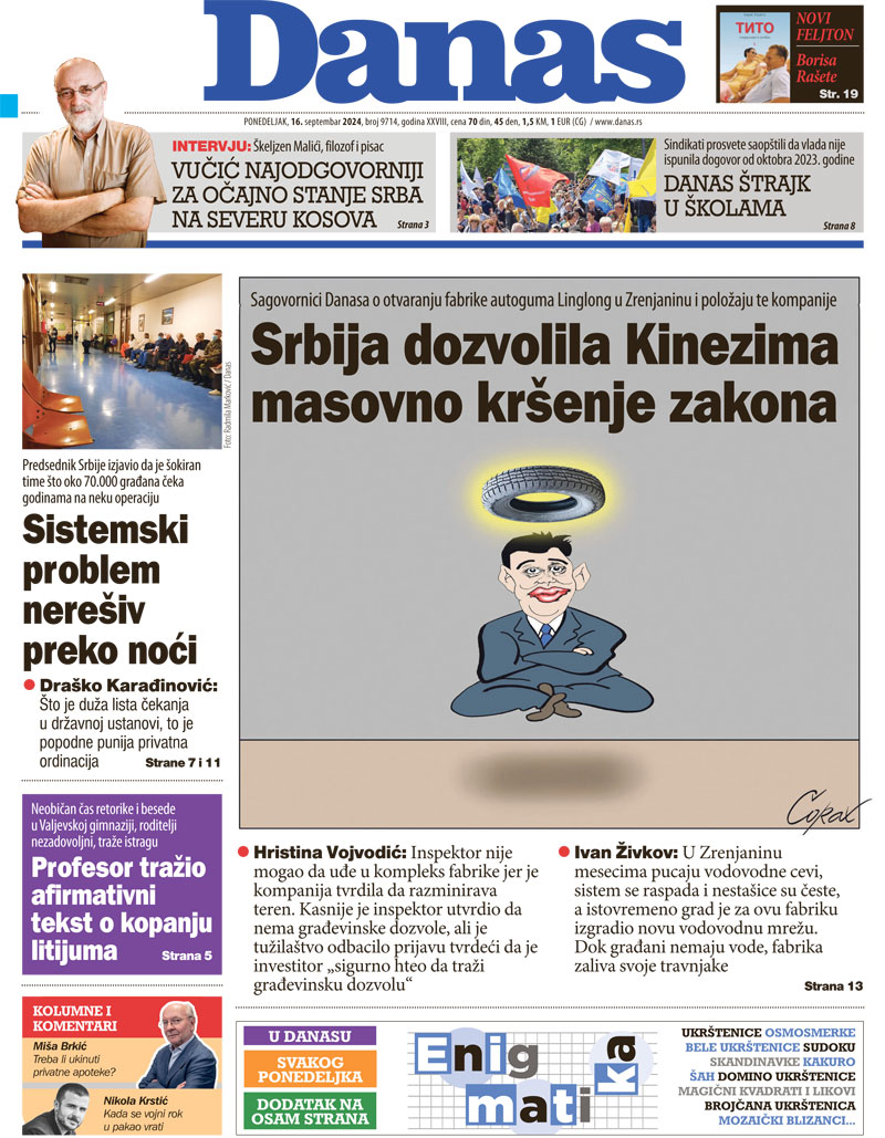 Naslovna strana za 16. septembar 2024. 1