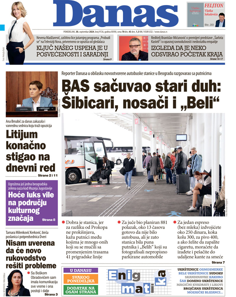 Naslovna strana za 30. septembar 2024. 1