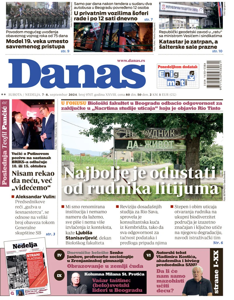 Naslovna strana za 7. i 8. septembar 2024. 1