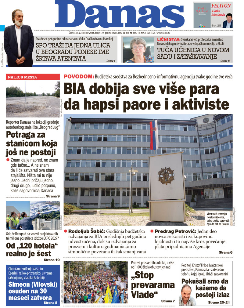 Naslovna strana za 3. oktobar 2024. 1