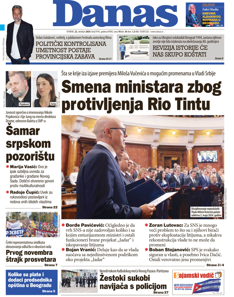 Naslovna strana za 22. oktobar 2024. 1