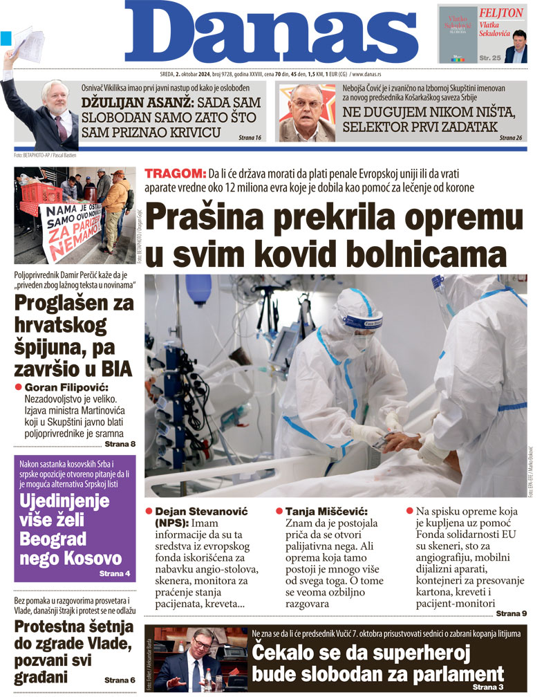 Naslovna strana za 2. oktobar 2024. 1