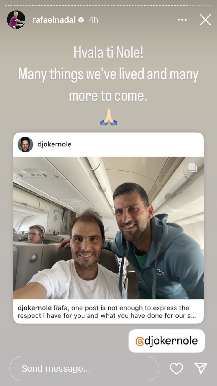 "Toliko toga smo doživeli, toliko toga tek dolazi": Nadal odgovorio Đokoviću na poruku (FOTO) 2 "Toliko toga smo doživeli, toliko toga tek dolazi": Nadal odgovorio Đokoviću na poruku (FOTO) 2