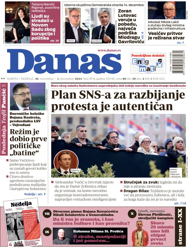 Naslovna strana za 30. novembar i 1. decembar 2024. 1