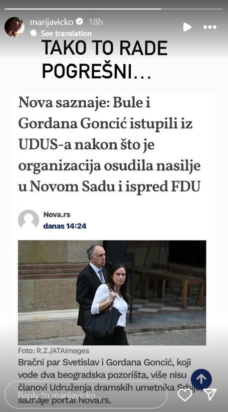 Marija Vicković reagovala na postupak Gordane i Buleta Goncića 2 Marija Vicković reagovala na postupak Gordane i Buleta Goncića 1