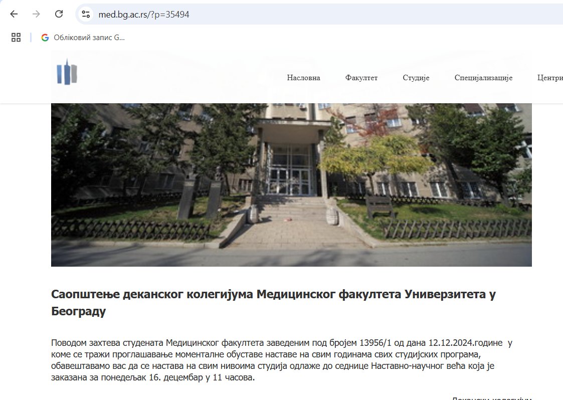 Studenti Medicinskog fakulteta predali hitan zahtev dekanki o totalnoj obustavi nastave: Dekanat već odgovorio 3 studenti