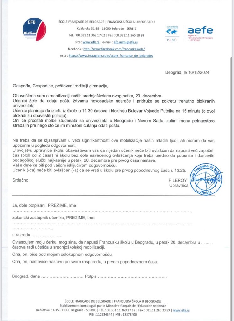 Đaci Francuske škole hteli u blokade, ali im otkazali nastavu: Nepoznato da li će biti blokade, umešali se i tabloidi 2