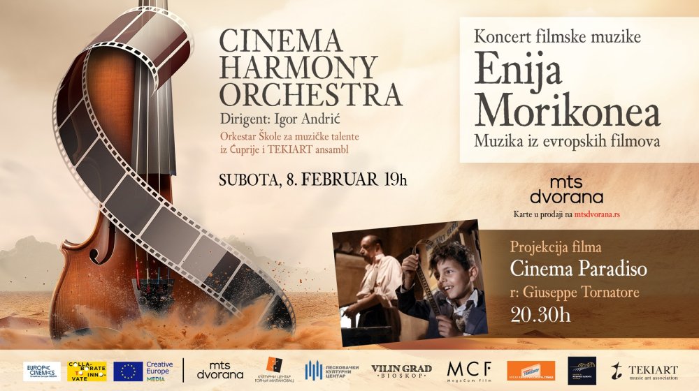 CinemaHarmony: Koncert filmske muzike Enija Morikonea i projekcija filma „Cinema Paradiso“ u mts Dvorani 1