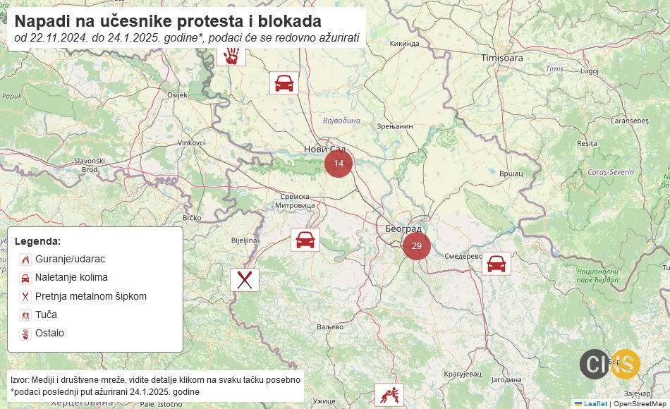 CINS: Mapa napada na učesnike protesta 2
