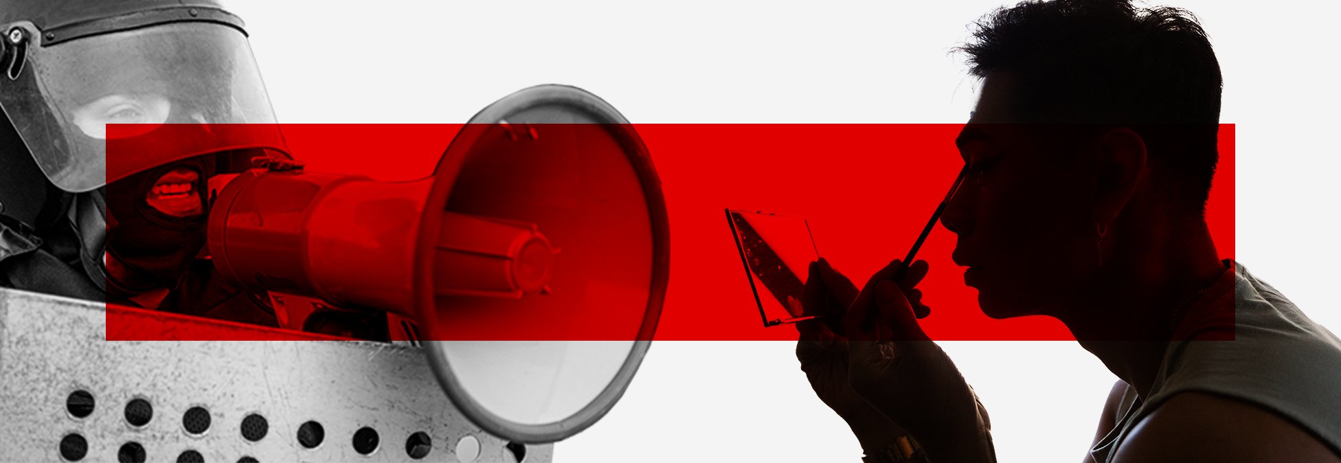 Nema više gejeva i dreg kraljica: Kako se ruska klupska scena promenila od početka rata u Ukrajini 3 Kolaž policajac govori u megafon i muškarac koji se šminka