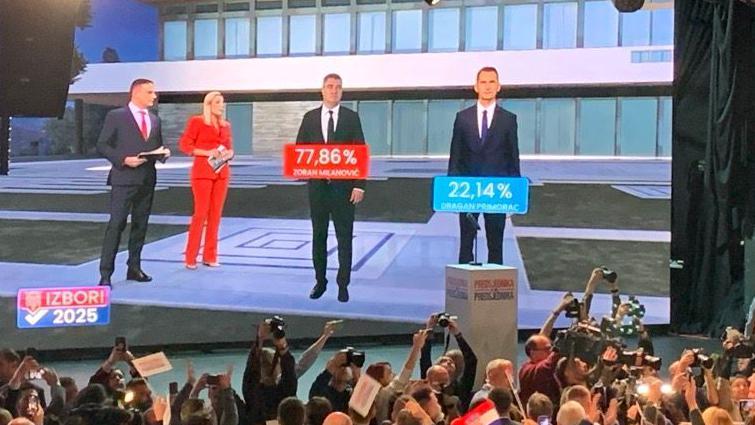 Šta pobeda Zorana Milanovića znači za Hrvatsku 4 Prikaz prvih izlaznih anketa na velikom ekranu u štabu Zorana Milanovića