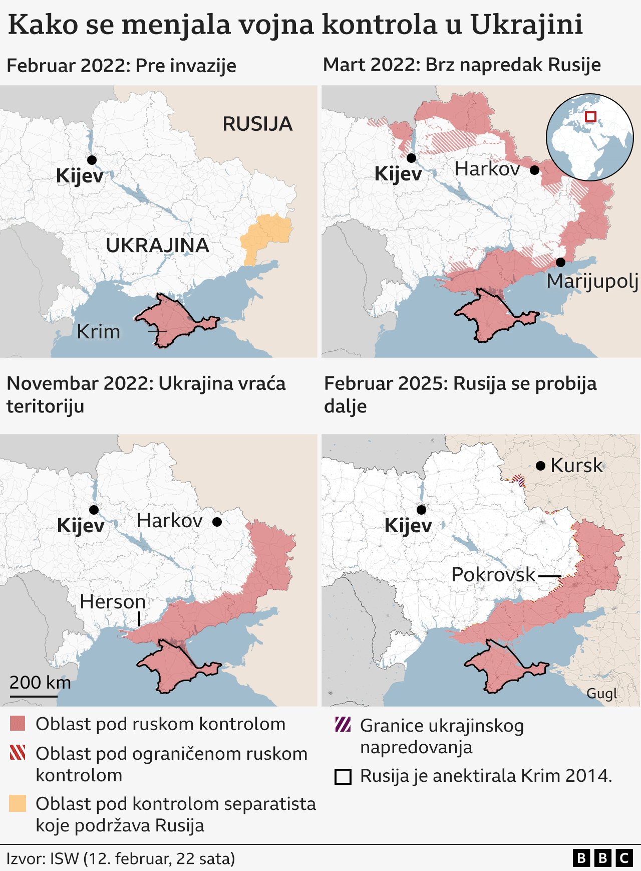 Rusija i Ukrajina: Tri godine rata u mapama 6 Kako se situacija na terenu menjala tokom tri godine rata