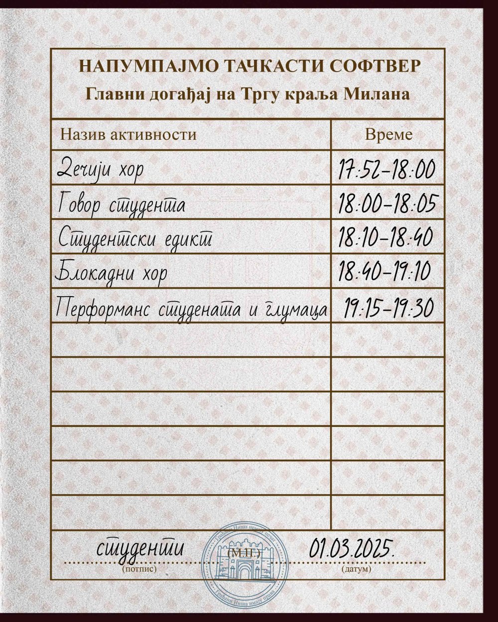 Na studentskom protestu u Nišu 1. marta neće govoriti predstavnik 63. Padobranske brigade 2