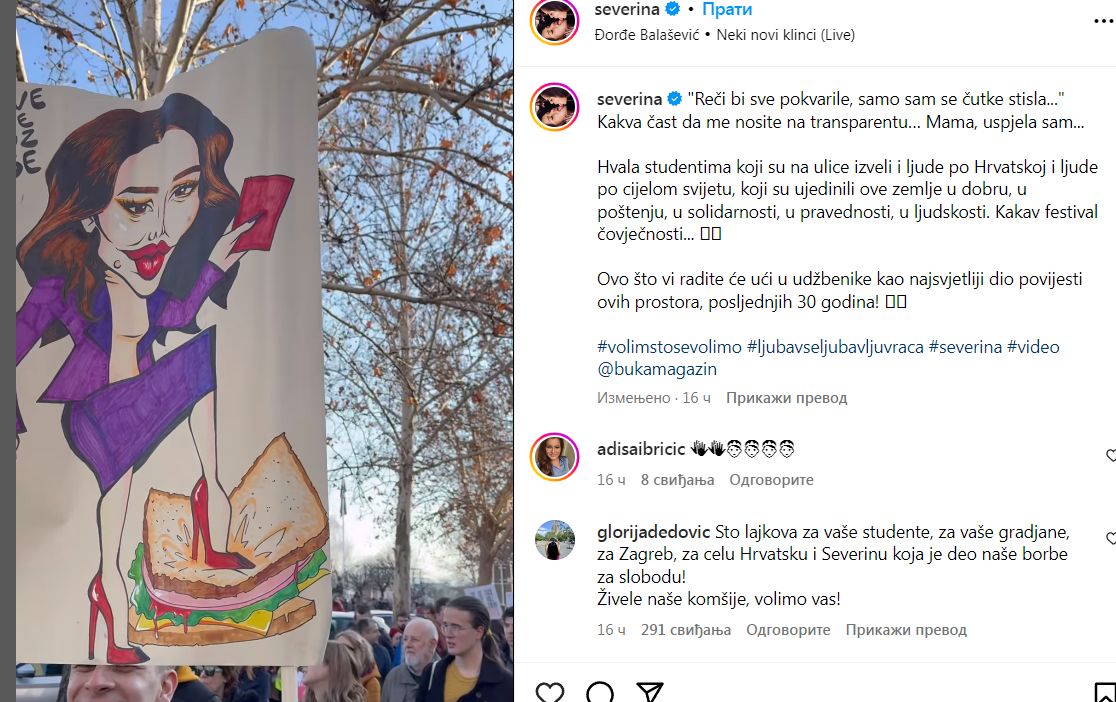 Severina studentima: Kakva čast da me nosite na transparentima 2 Severina studentima: Kakva čast da me nosite na transparentima 2
