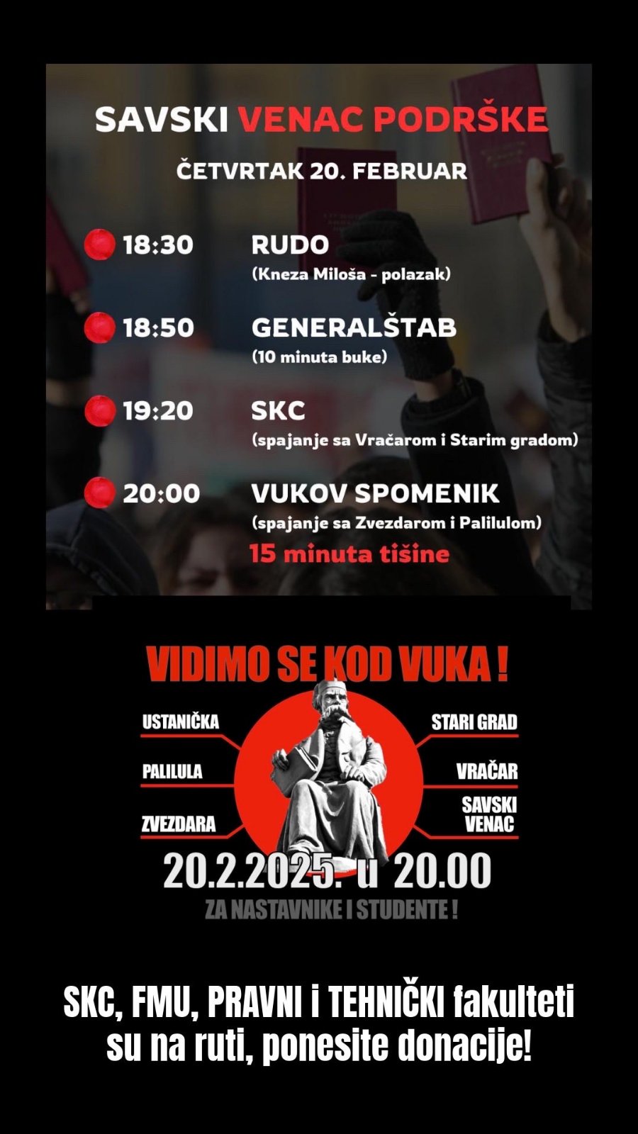 Vidimo se kod Vuka: Protest podrške nastavnicima i studentima u četvrtak u Beogradu 6