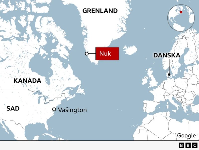 Di Džej Vens na Grenlandu: Kritikovanje Danske i poziv na dogovor sa Amerikom 3 Mapa Grenlanda (ilustracija)