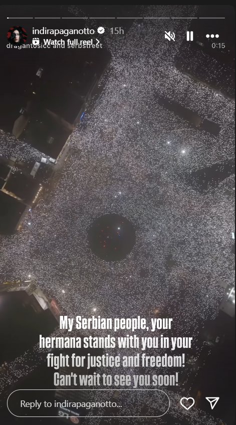 Indira Paganoto podelila snimak protesta u Beogradu i poslala poruku podrške 2 Indira Paganoto podelila snimak protesta u Beogradu i poslala poruku podrške 1