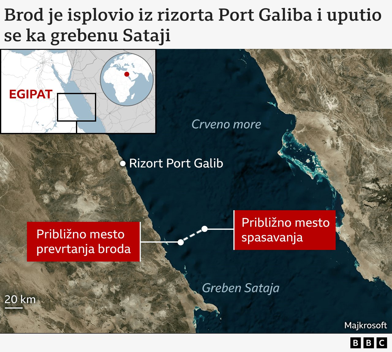 Mapa gde je brod Morska ptica potonuo