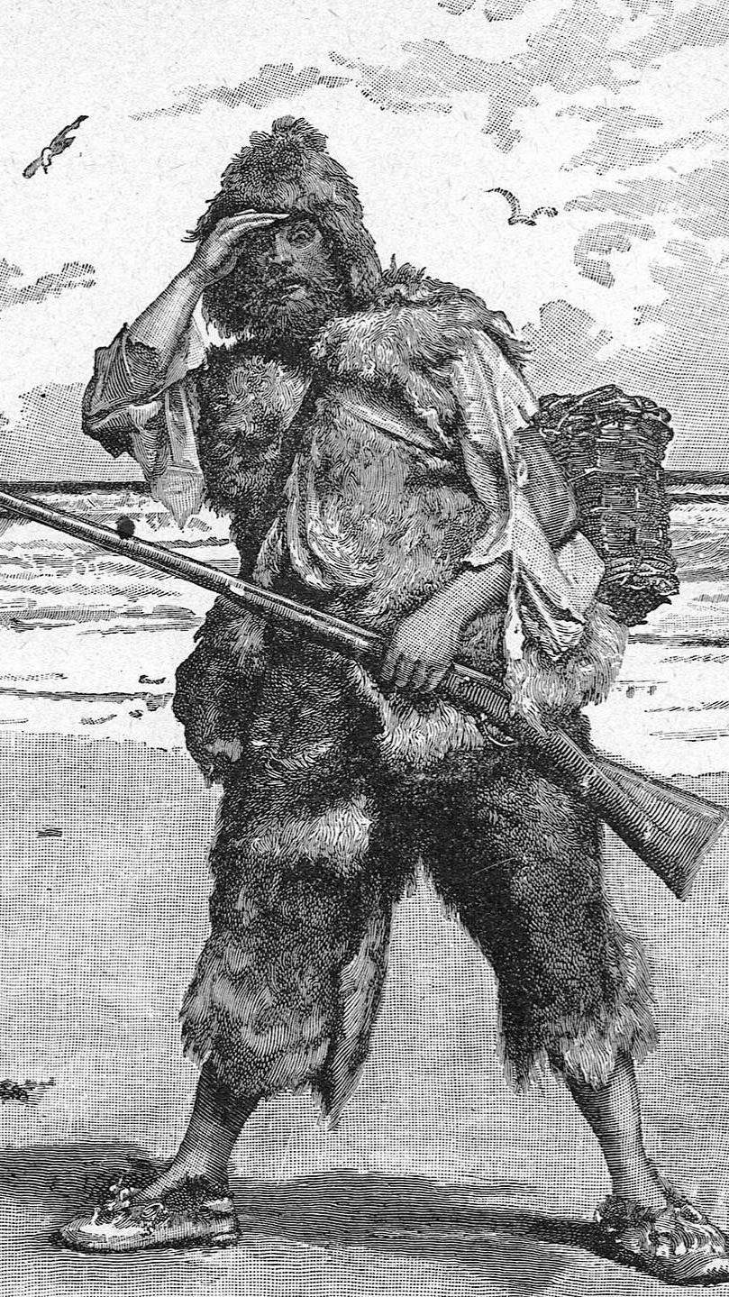 Gravura Vala Paketa fiktivnog lika Robinzona Krusoa