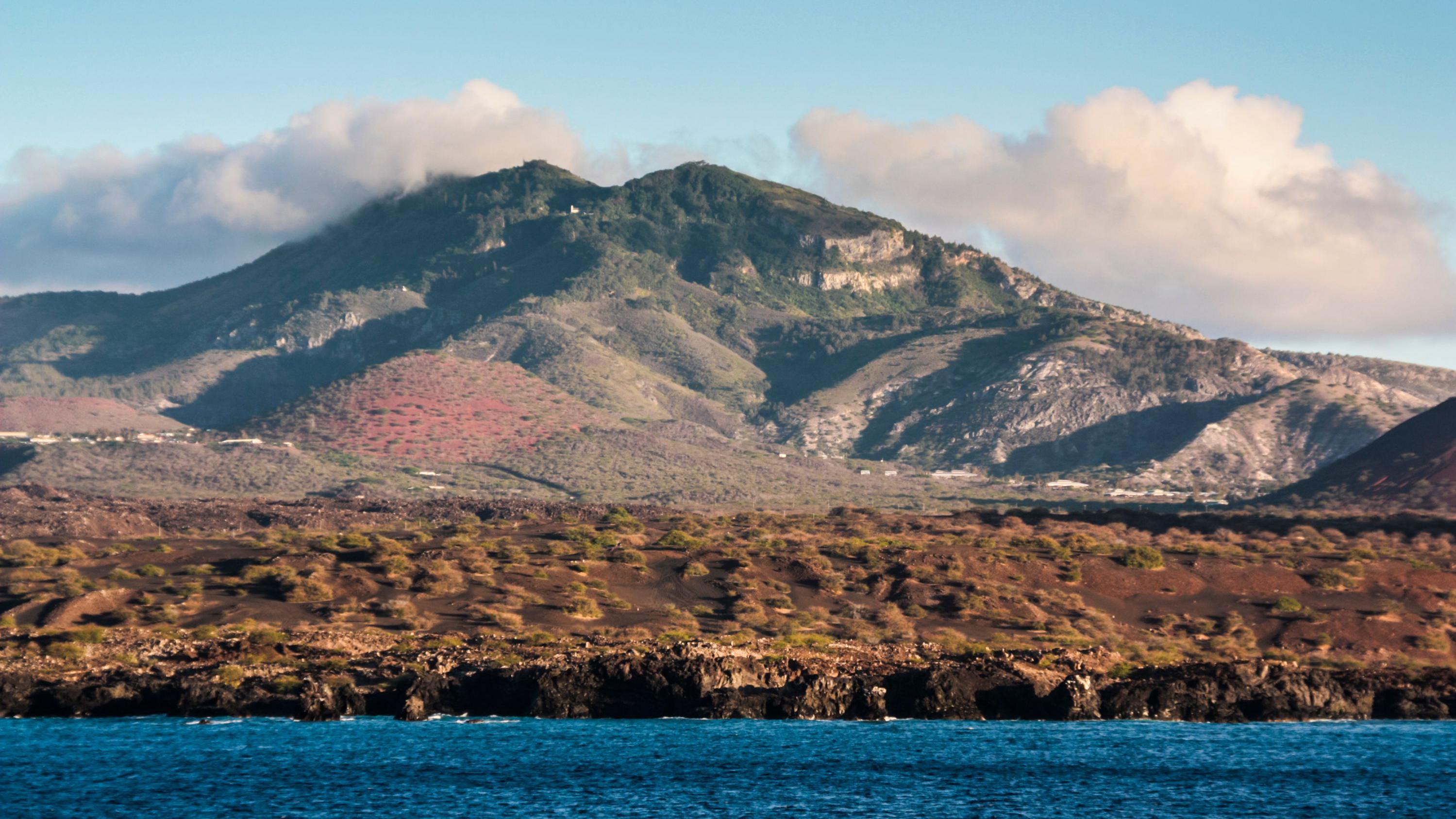 Pogled na Long bič na ostrvu Asension, sa Zelenom planinom u pozadini

