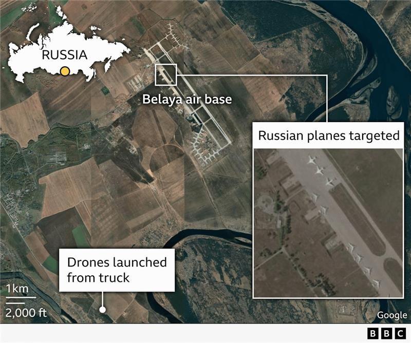 Kako je Ukrajina izvela smelu akciju 'Paukova mreža' na ruske bombardere 5 ukrajinski napad na ruske avio baze, baza Belaja