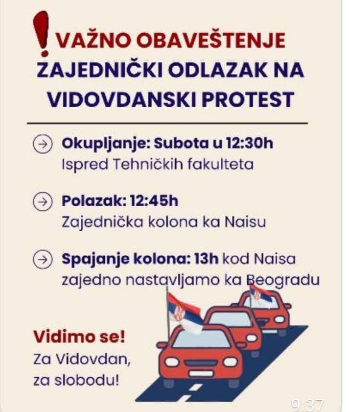 Nišlije idu automobilima na vidovdanski protest u Beogradu u zajedničkoj koloni: Okupljanje ispred tehničkih fakulteta 2