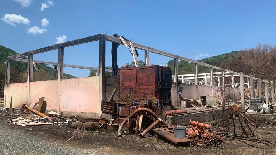 Požar ostavio pustoš: BBC u jednom od spaljenih sela na jugu Srbije 8 Ostaci fabrike drvne industrije u naselju Vlajna nadomak Kruševca
