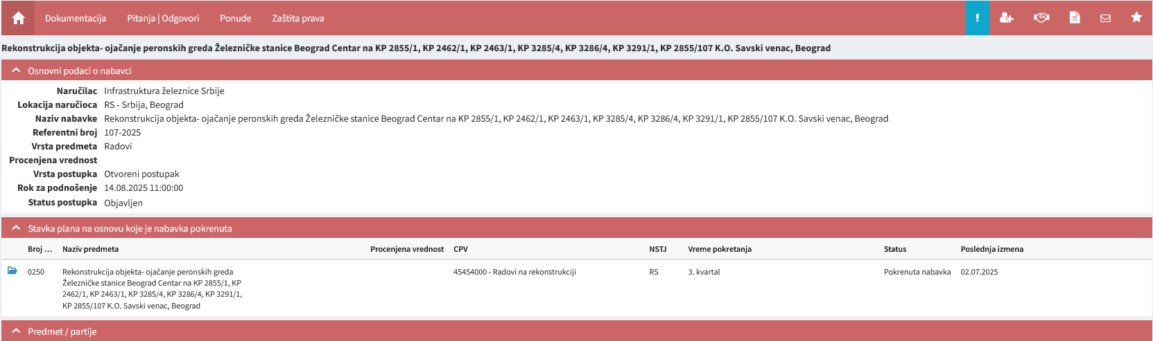 Infrastruktura železnice juče raspisala tender za sanaciju peronskih greda u Prokopu, pre dve nedelje objavila početak radova 2