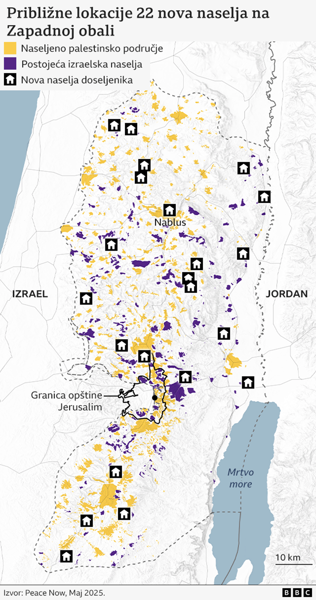 Šta je rešenje dve države između Izraela i Palestinaca i zašto nikada nije sprovedeno 8 Mapa Izraela i Palestine koja prikazuje naseljena mesta na okupiranoj Zapadnoj obali