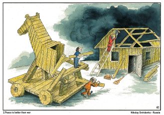 02 - Zlatna Plaketa i PRVA nagrada Nikolay Sviridenko Poljskom autoru Marsinu Bondareviču Gran pri 23. Međunarodnog salona antiratne karikature Kragujevac 3