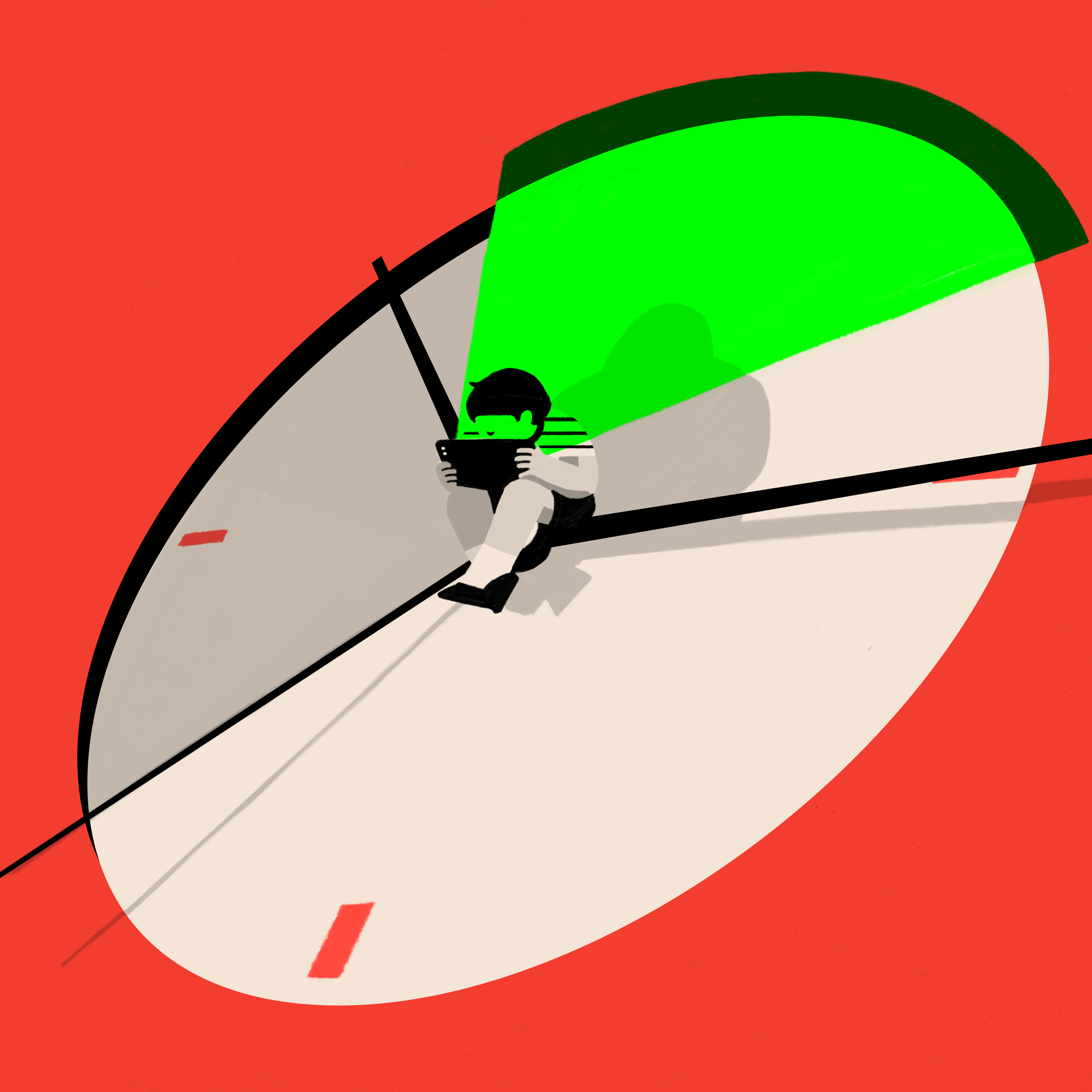 Ilustracija sata i deteta kako sedi i koristi digitalni uređaj