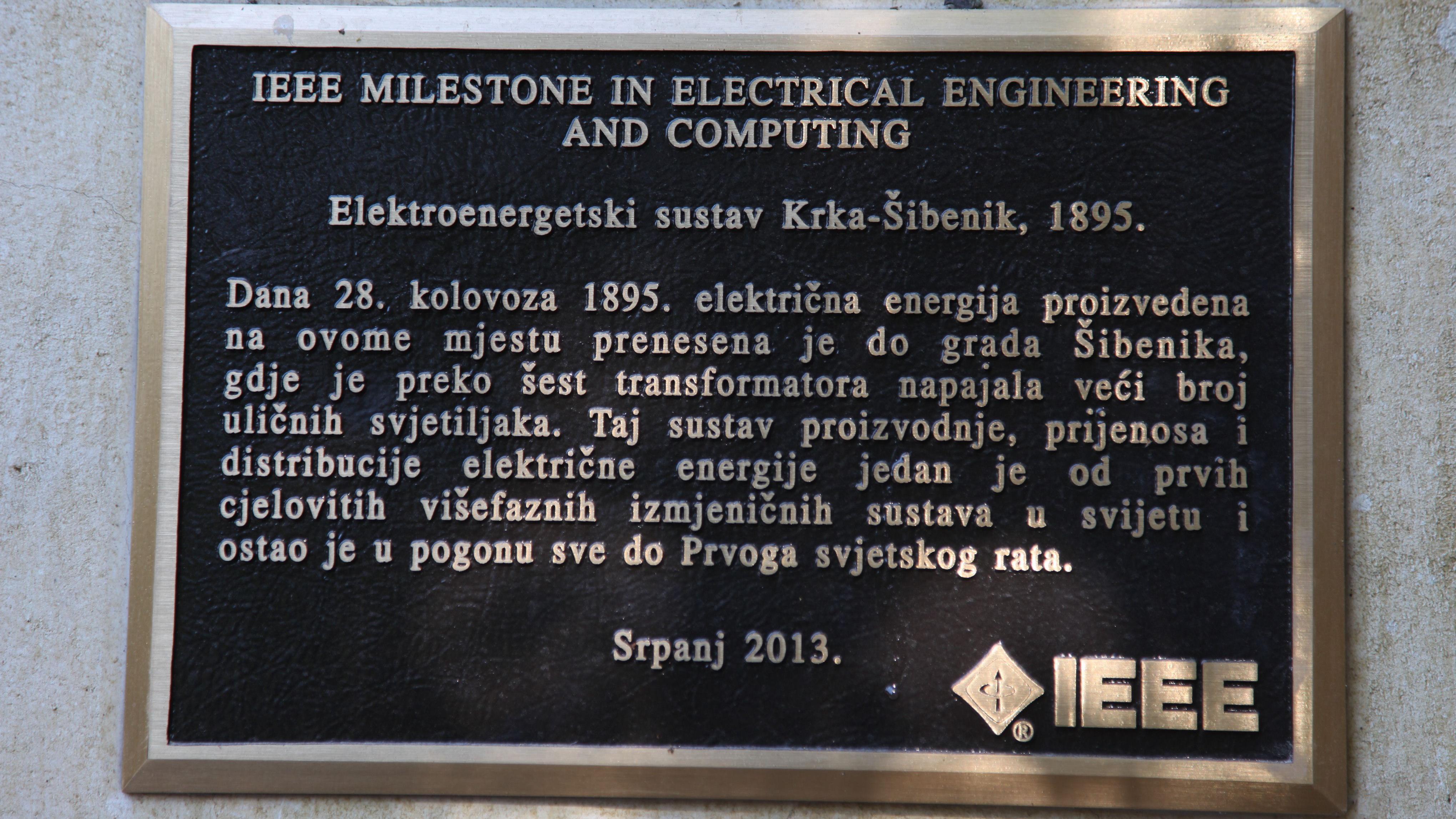 Kad je Šibenik bio svetski energetski pionir 3 Priznanje od IEEE